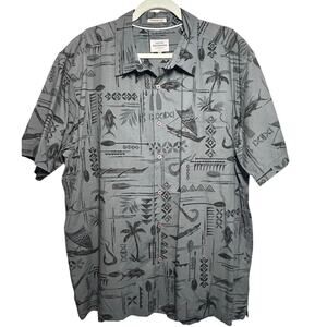Quiksilver Shirt Mens XXL Gray Fishing Hawaii Beach Short Sleeve Button Up